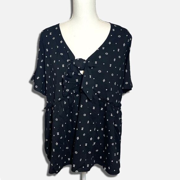 Torrid Black Babydoll Top Relaxed Tie Front Vintage Cotton Jersey Knit 3X - Picture 6 of 15